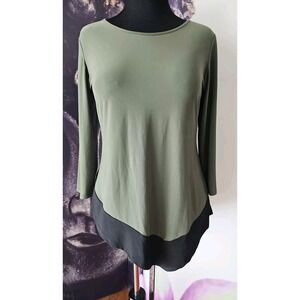 COCO BIANCO Round Neck Green Black Colorblock Mod Long Sleeve Tunic Size L